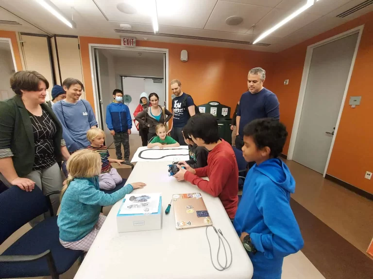 Showing off mBot capabilities to parents and children at 2024 SFPL Tech Week