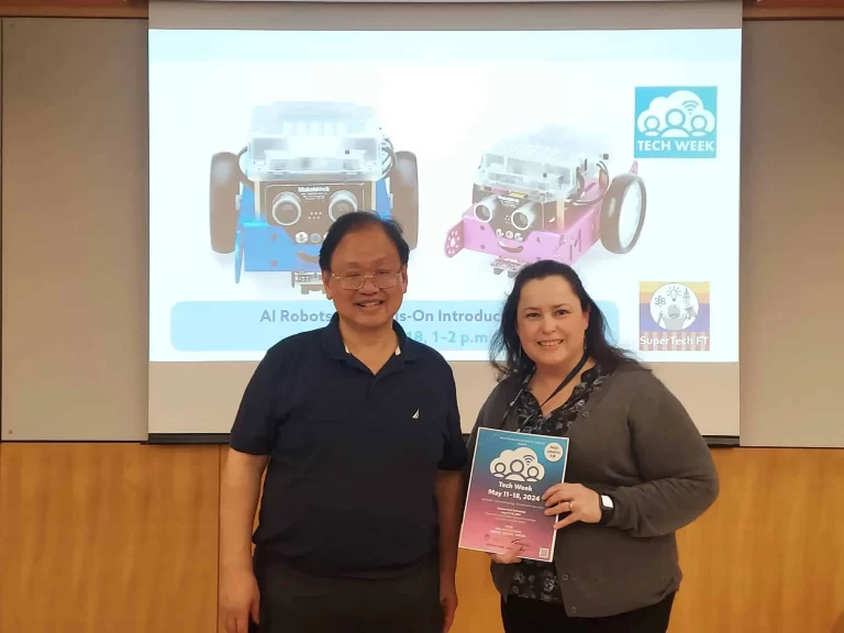 Dr. Albert Hu celebrates his engaging AI Robotics presentation at 2024 SFPL Tech Week presentation