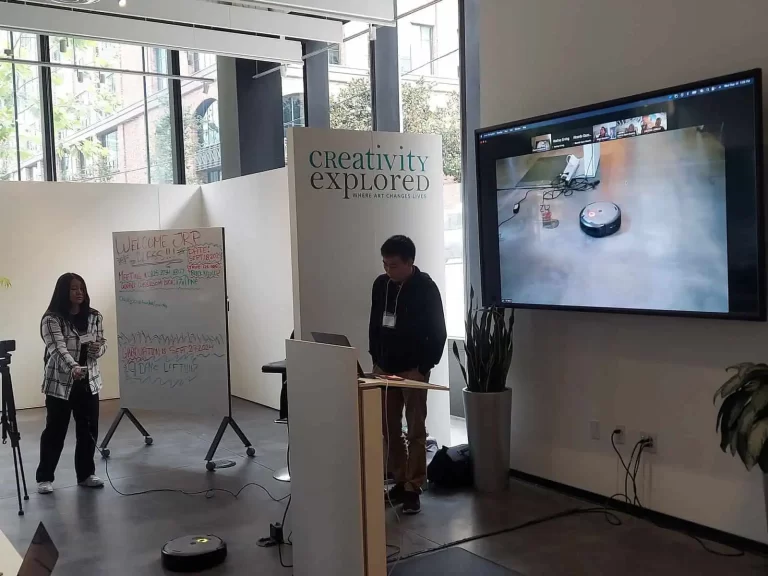 Elvin and Melody demonstrate the iRobot Create 3 at LinkedIn HQ